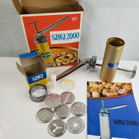 Vintage SAWA 2000 Standard Metal Cookie Press Decorator Gun With Box 1970s - Picture 3 of 16